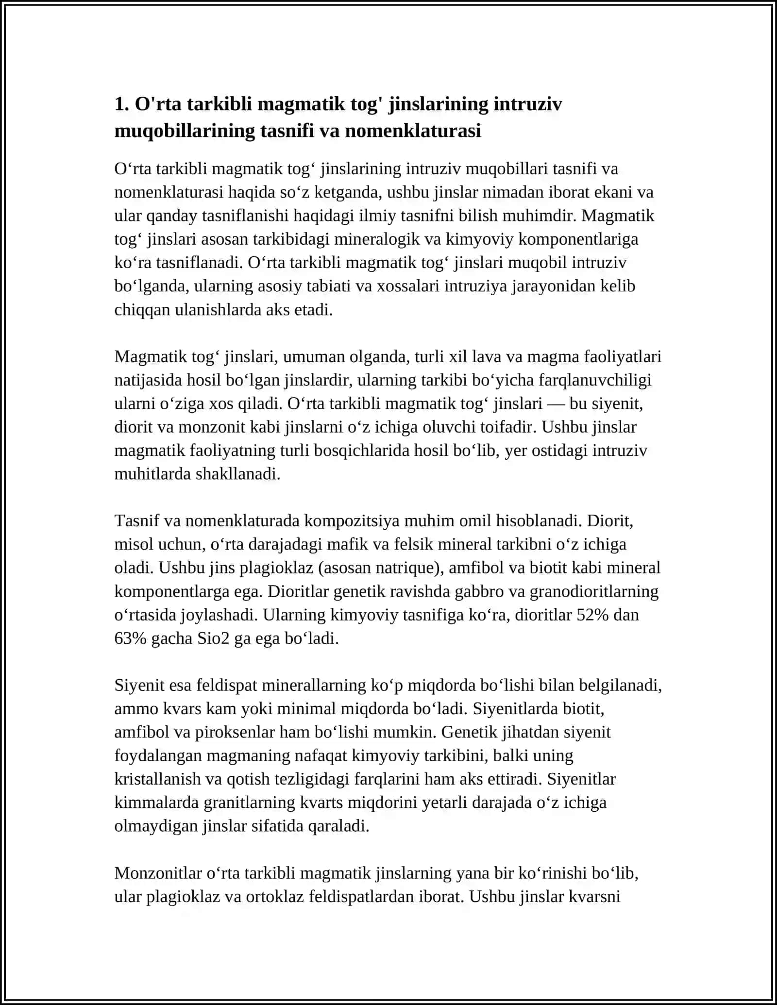 O'RTA TARKIBLI MAGMATIK TOG' JINSLARNING INTRUZIV ORTA TARKIBLI MAGMATIK TOG' JINSLARNING INTRUZIV MUQOBILLARI 3