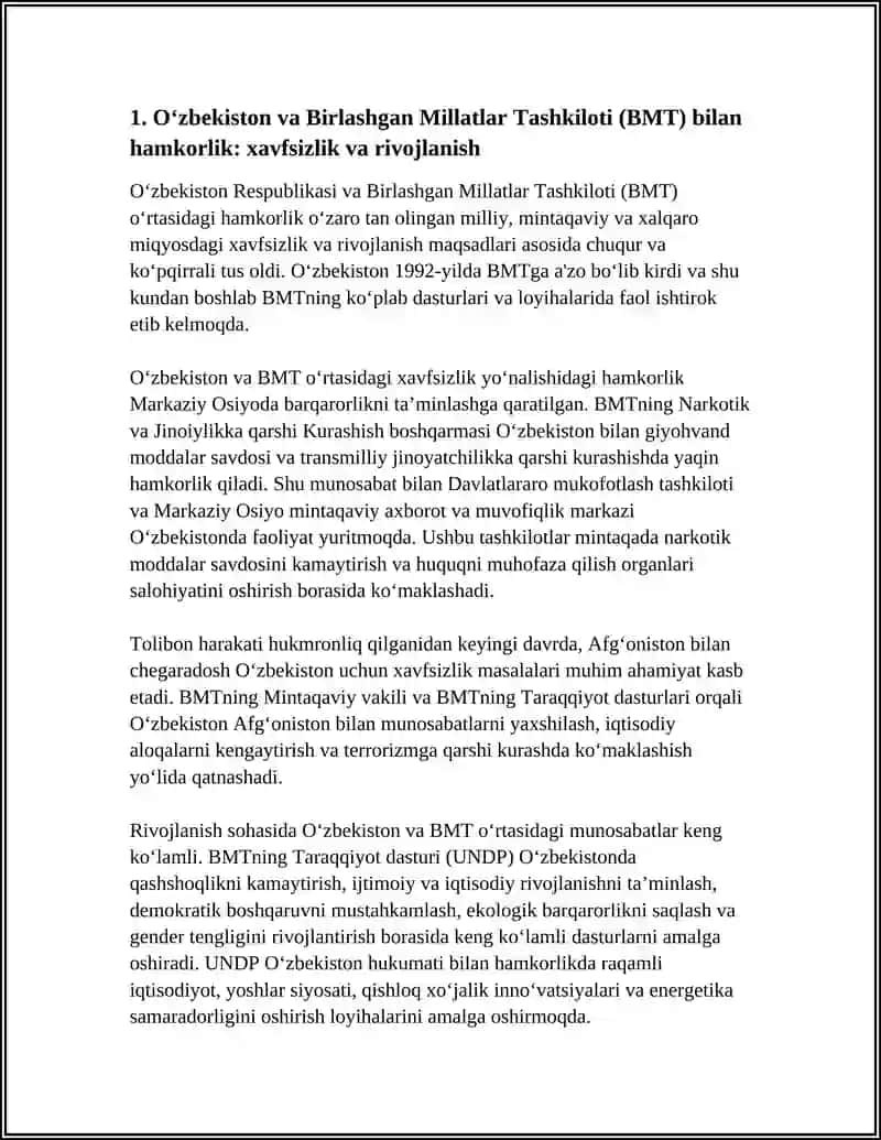 O‘ZBEKISTONNING XALQARO TASHKILOTLAR BILAN HAMKORLIK ALOQALARI 3