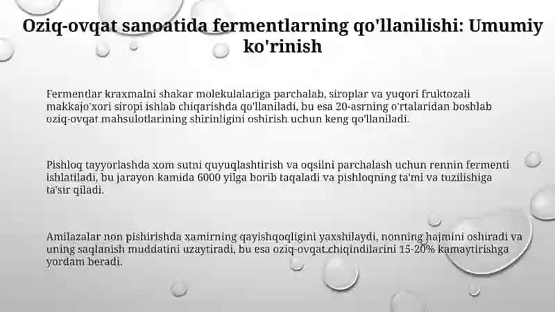 Fermentlarni oziq ovqat sanoatda qoʻllanilishi 3