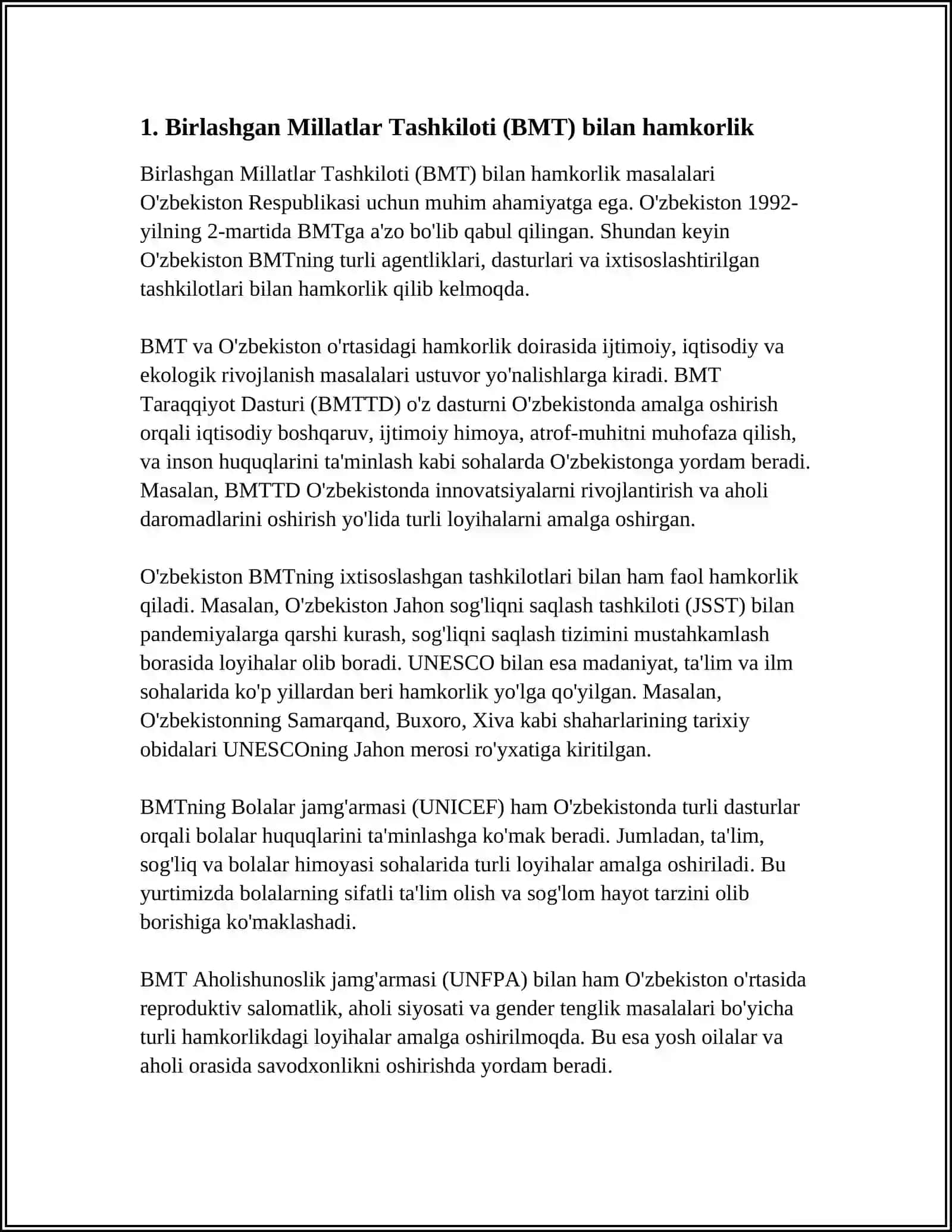 O‘ZBEKISTONNING XALQARO TASHKILOTLAR BILAN HAMKORLIK ALOQALARI 3