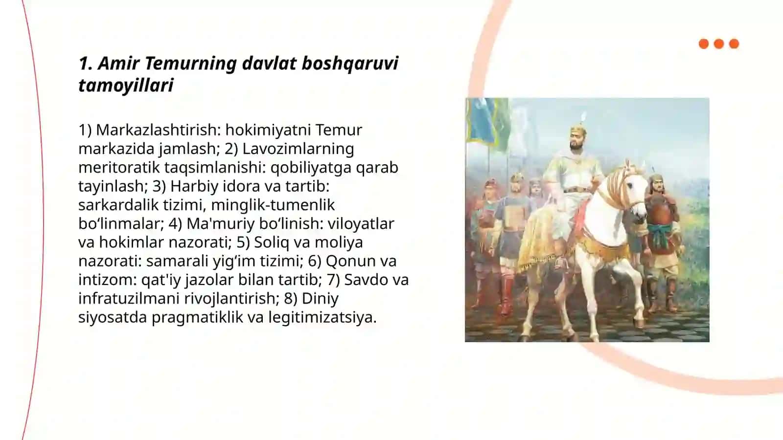 Amir Temurning Davlat boshqaruvi tamoyillari 3