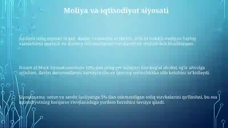 Nizom Ul Mulkning Siyosatnoma asari boʻyicha jamiyat boshqaruviga oid gʻoyalarni tahlil qilish 3