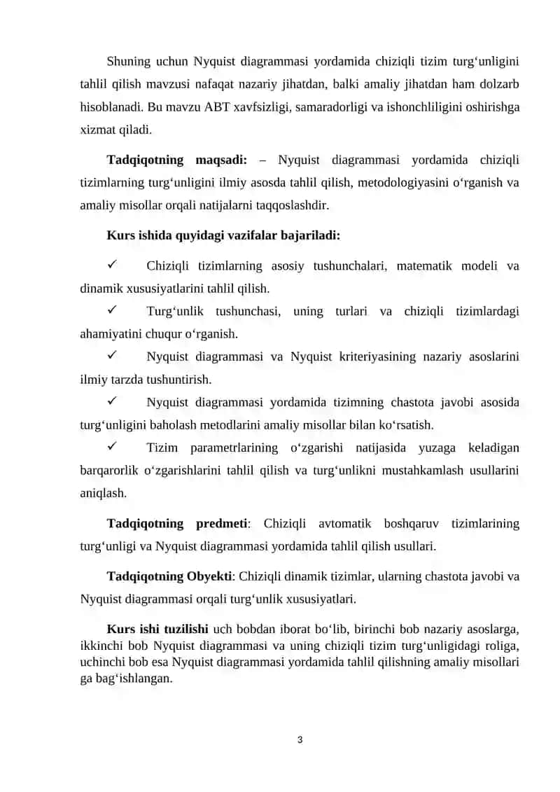 Nyquist diagrammasi yordamida chiziqli tizim turg'unligini tahlil qilish 3