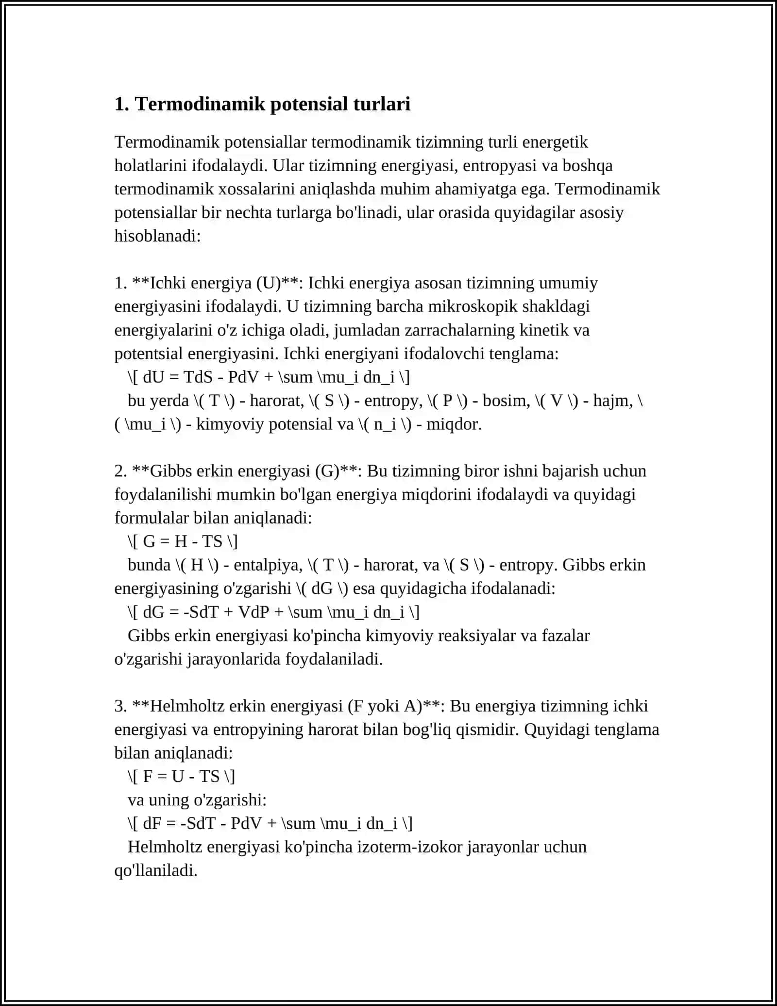 IZOBAR-IZOTERMIK YOKI TERMODINAMIK POTENSIAL 3