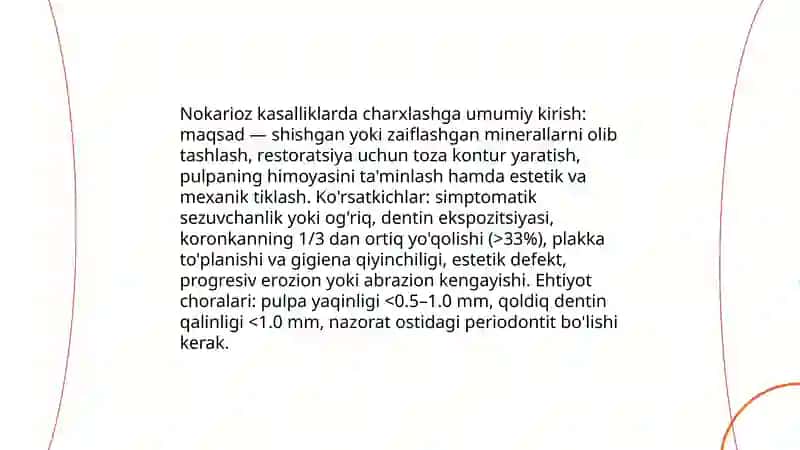 Tishlarni nokarioz kasalliklarda charxlashning biologik, mexanik va estetik tamoyillari 3