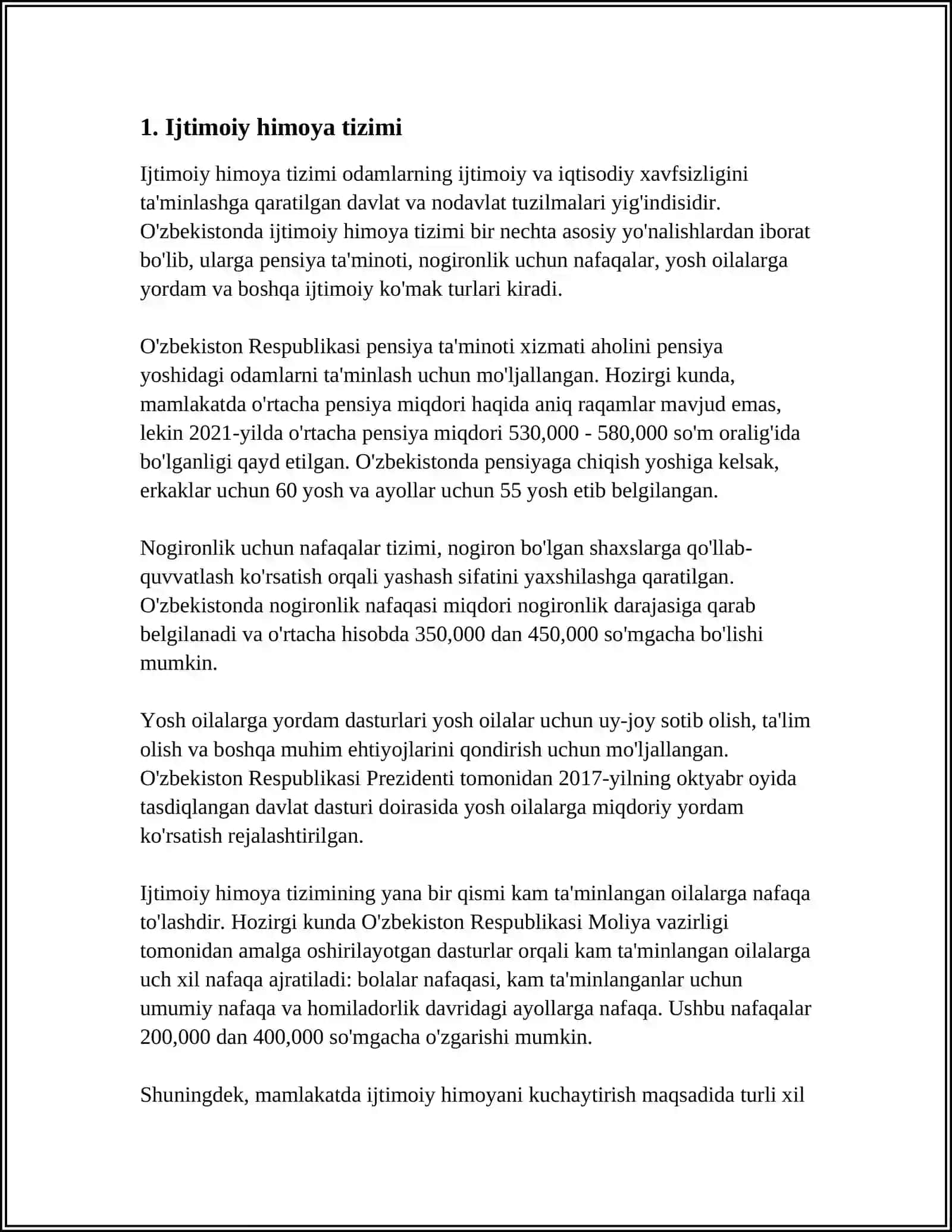 REFERAT OʻZBRKISTON RESPUBLIKASIDA IJTIMOIY SOHADAGI ISLOHATLAR 3