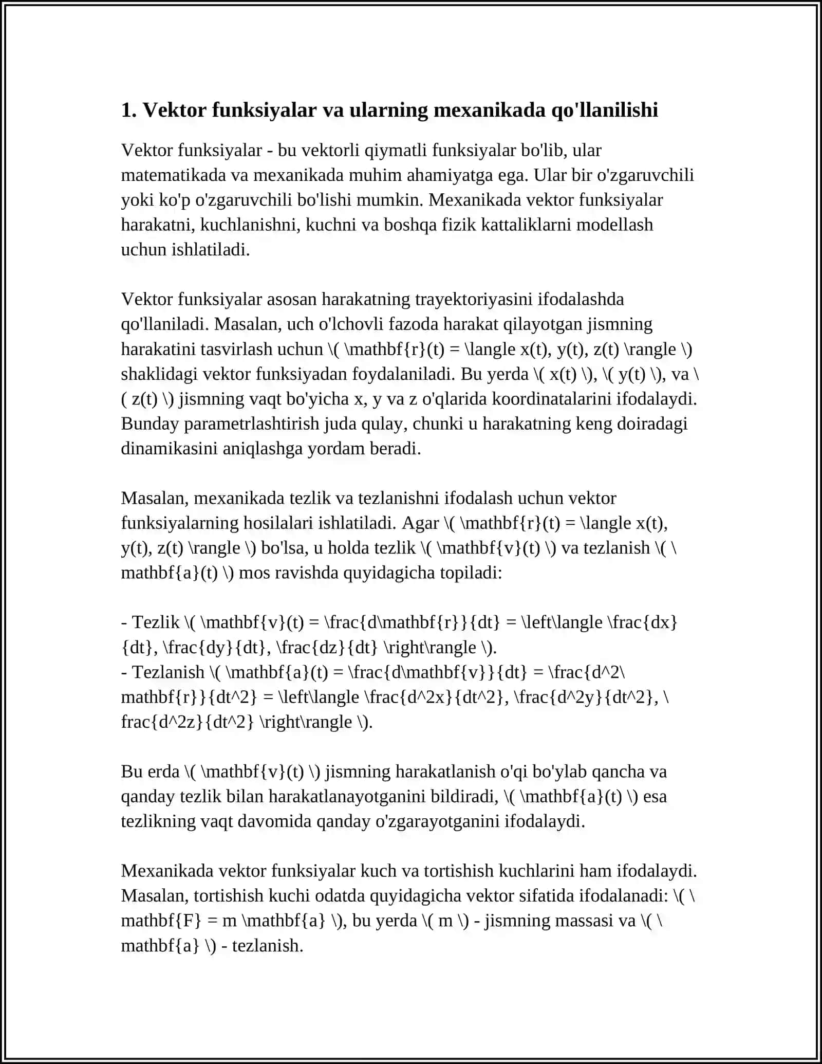 VEKTOR FUNKSIYALARNING INJENERLIK SOHASIDAGI TATBIQLARI 3