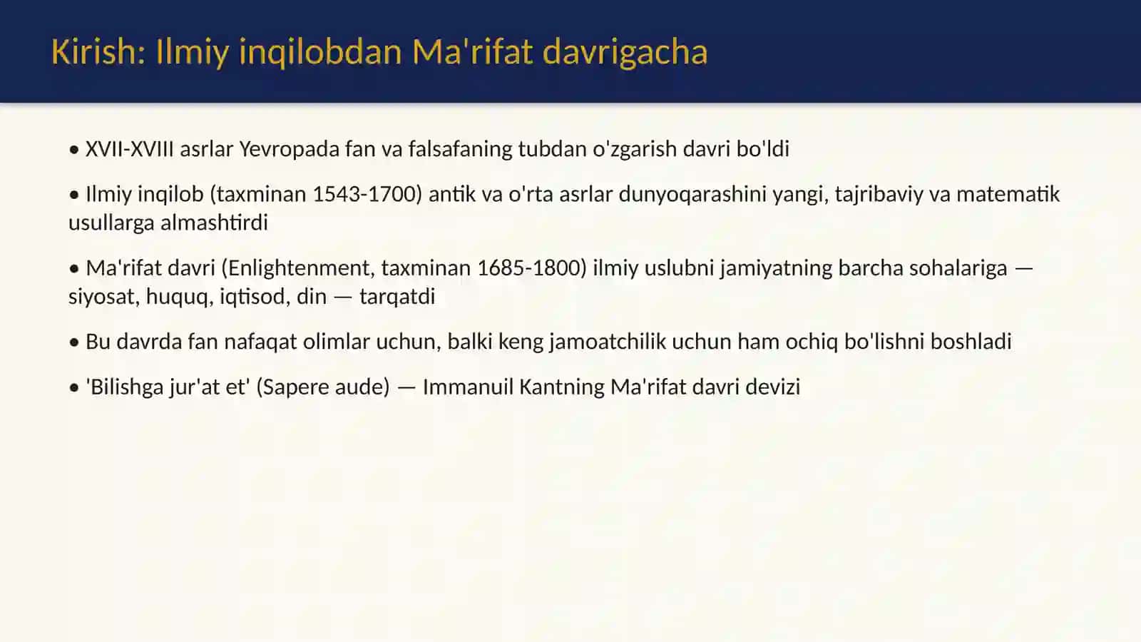 XVII asr oxiri - XVIII asrda Yevropada fanning rivoji 3