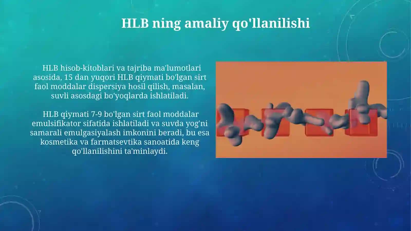 Kolloid sirt faol moddalarning gidrofil -liofil (GLB) balansi 3