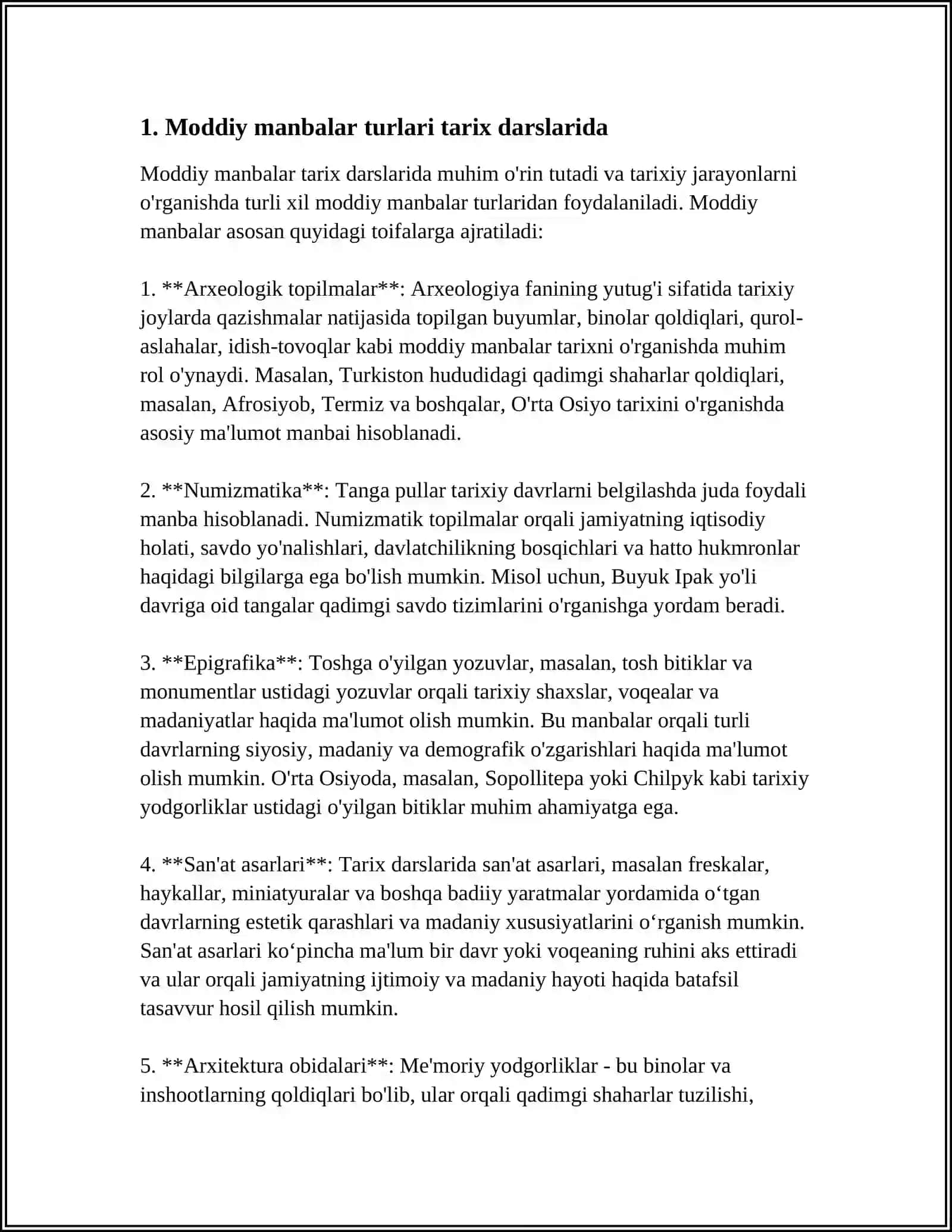 TARIX DARSLARINI TASHKIL ETISHDA MODDIY MANBALARDAN FOYDALANISH 3