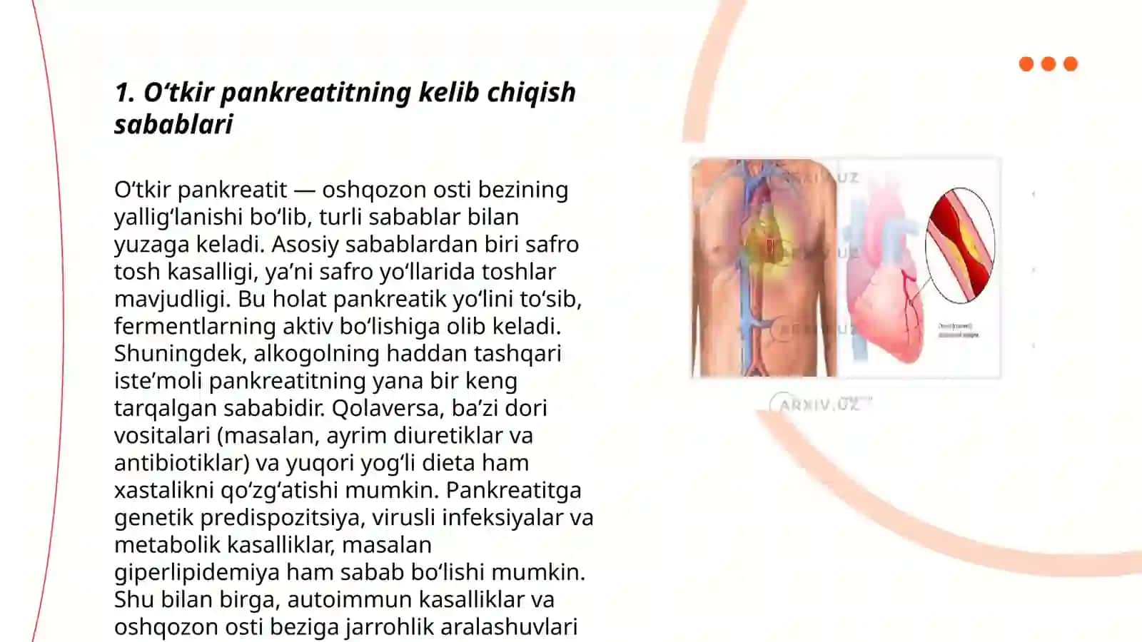 Oʻtkir pankreatit kelib chiqishi va davolashning biokimyoviy xossalari 3