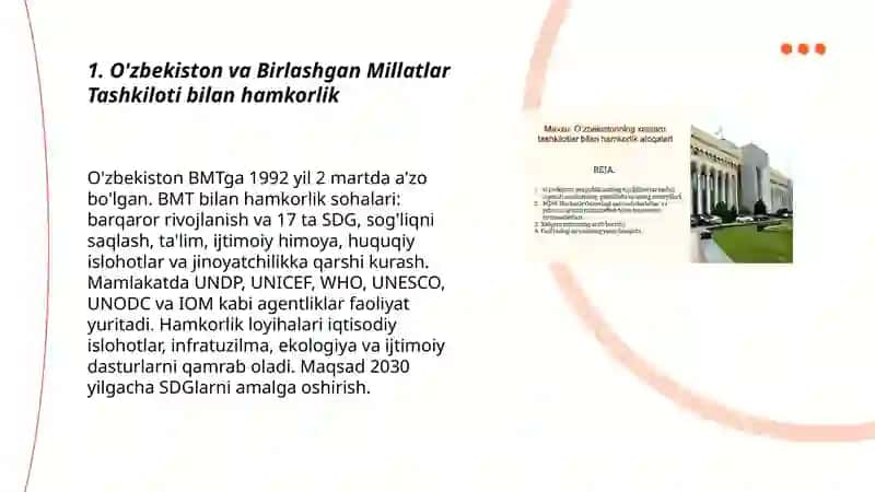 O'zbekistonning xalqaro tashkilotlar bilan hamkorlik munosabatlari 3