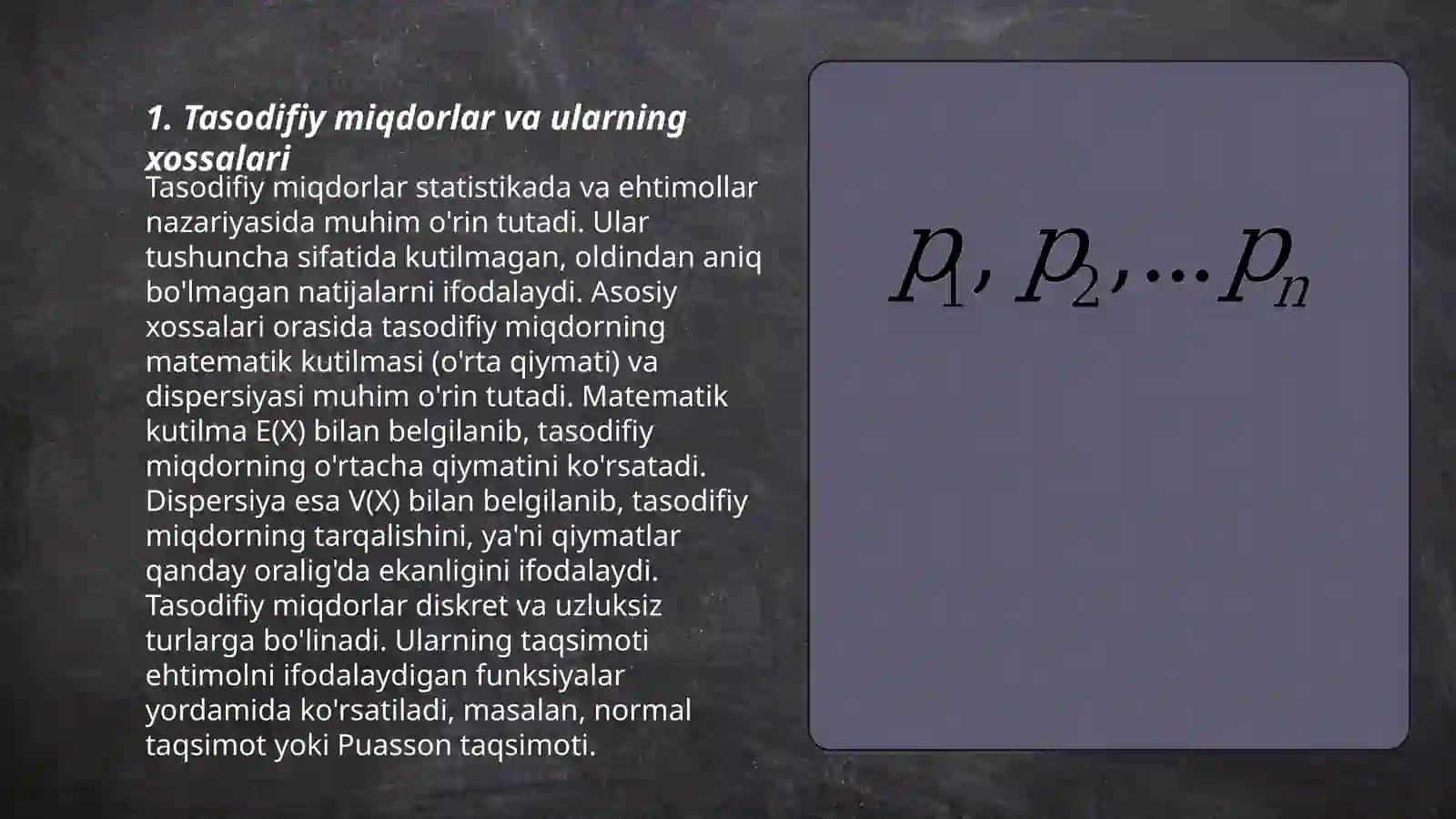 Tasodifiy miqdorning matematik kutilmasi va dispersiyasi 3