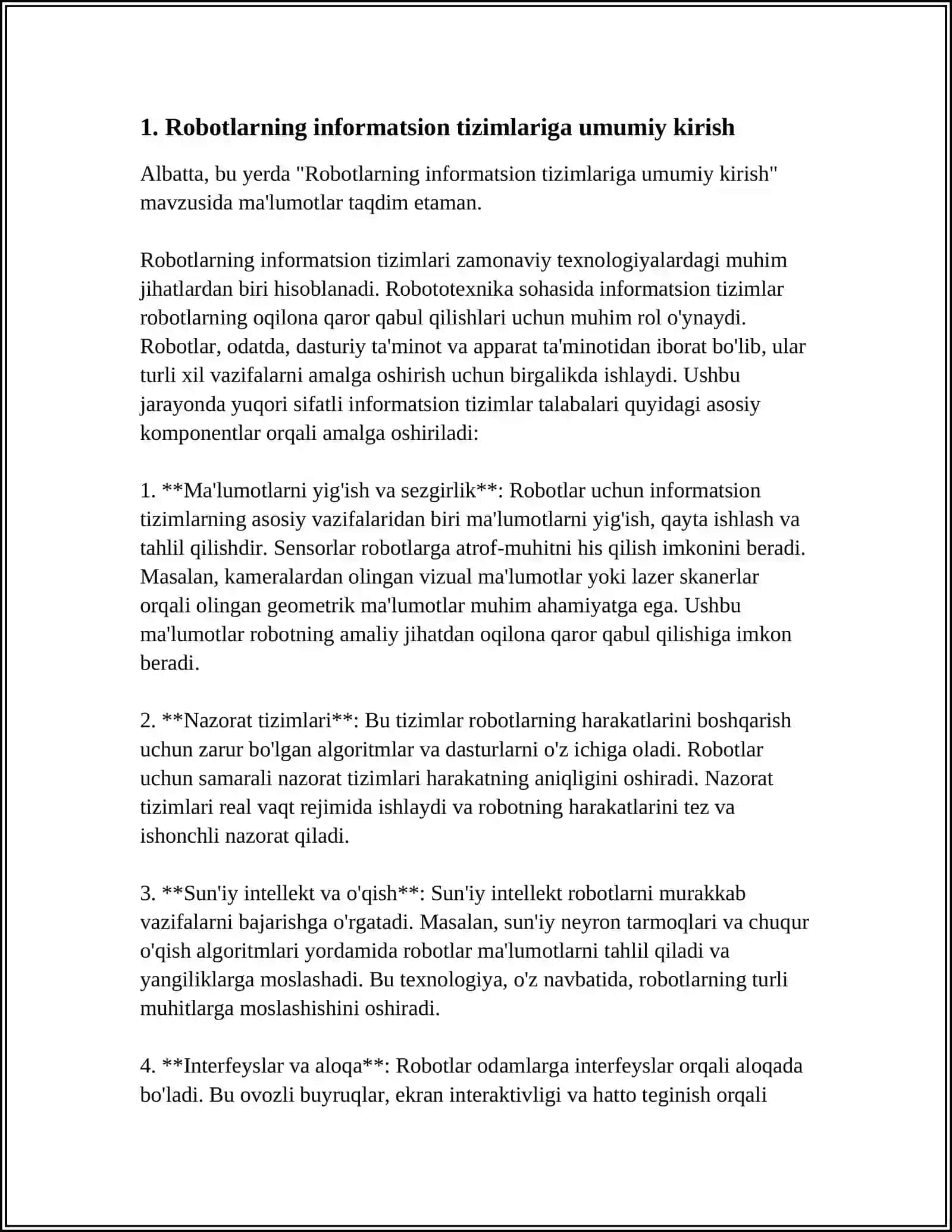 Robotlarning informatsion tizimlariga umumiy kirish 3