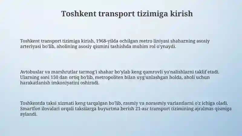 Toshkent transport tizimiga kirish 3