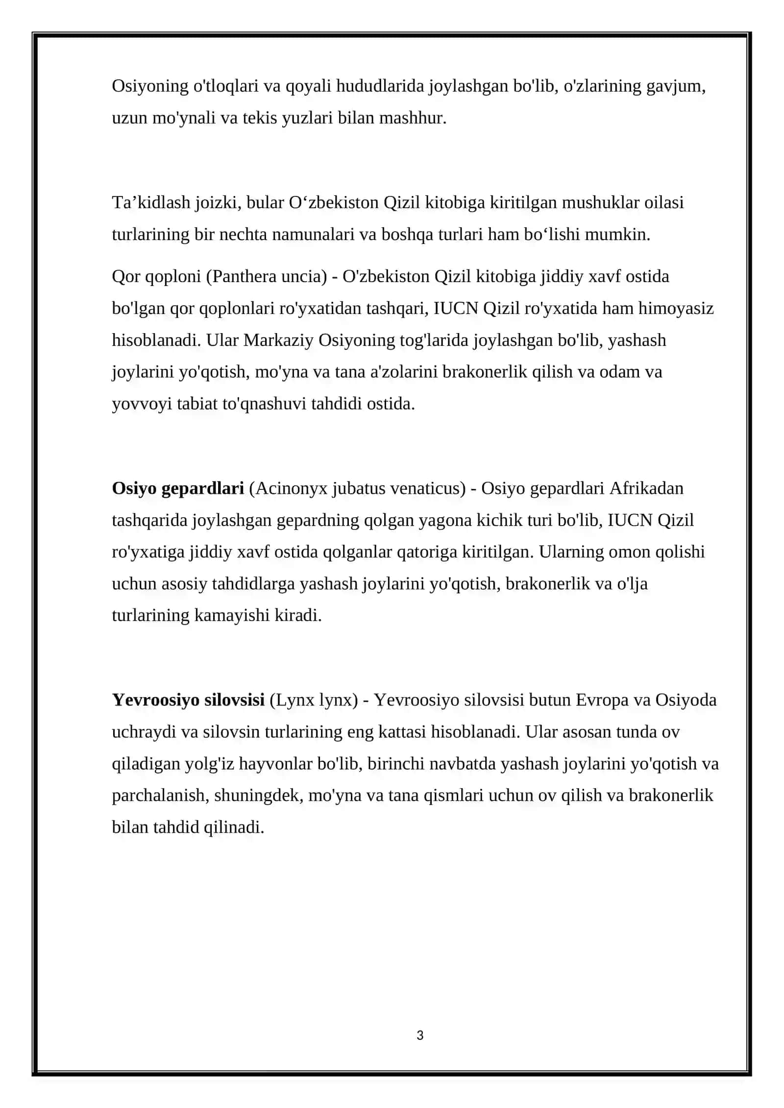 O’zbekiston Qizil kitobiga kiritilgan mushuksimonlar oilasi vakillari 3