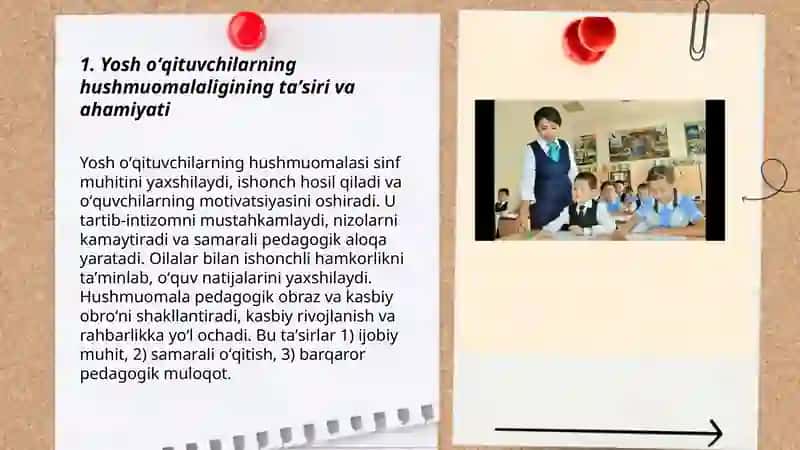 Yosh oʻqituvchilarning hushmuomalaligi, nazokati, dilkashligi va pedagogik takti 3
