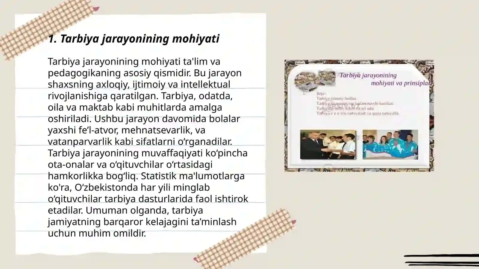 Tarbiya jarayonining mohiyati va mazmuni. Tarbiya tamoyillari 3