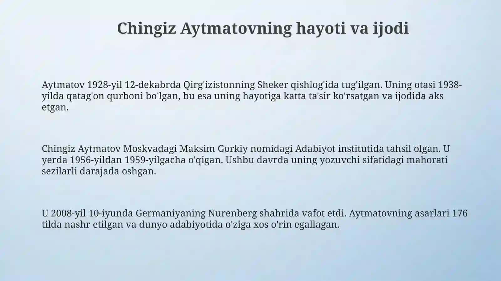 Chingiz Aytmatovning hayoti va ijodi 3