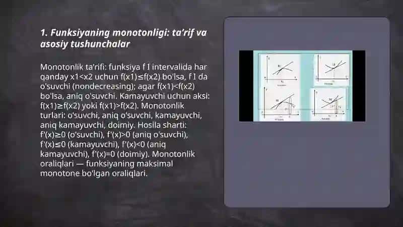 Funksiya monotonligi, qavariqlik va botiqlik oraliqlari 3