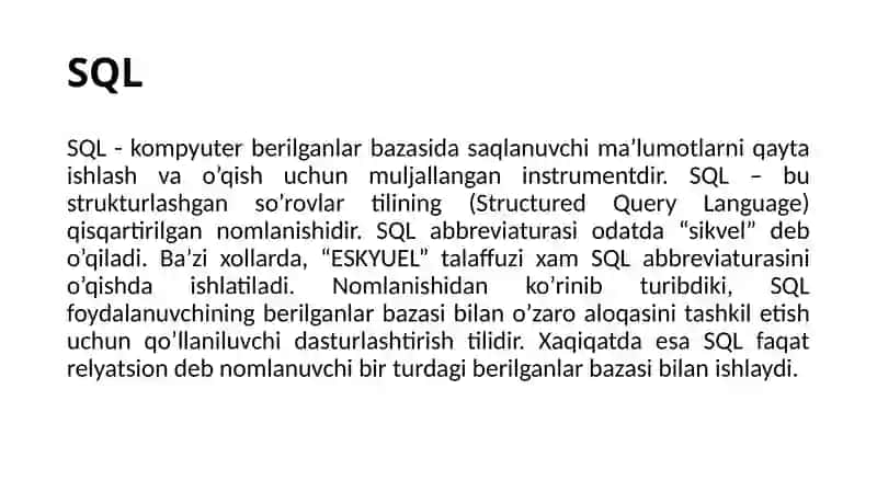 SQL tili, uning MBBTdagi roli va imkoniyatlari 3