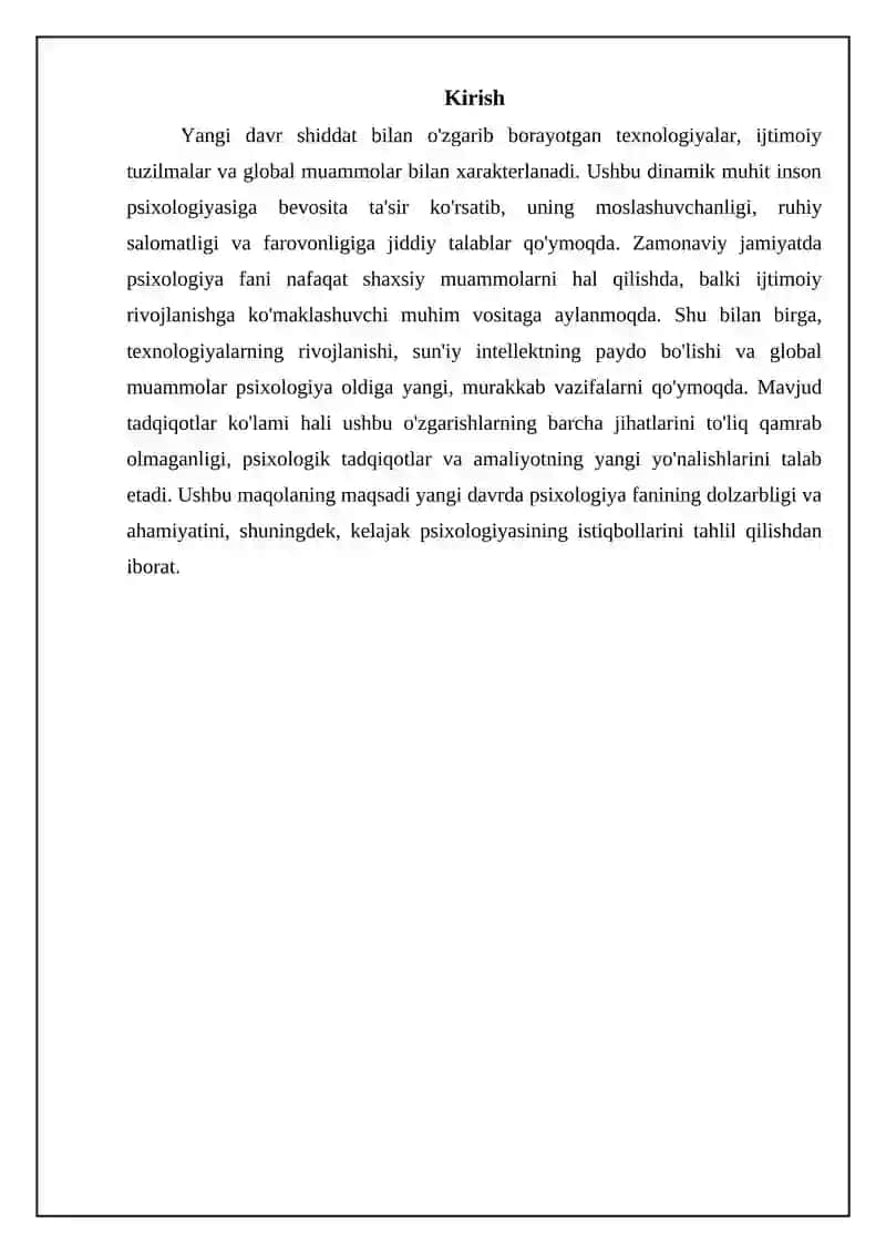 Yangi davr va psixologiya. Psixologiya fanining dolzarbligi 3