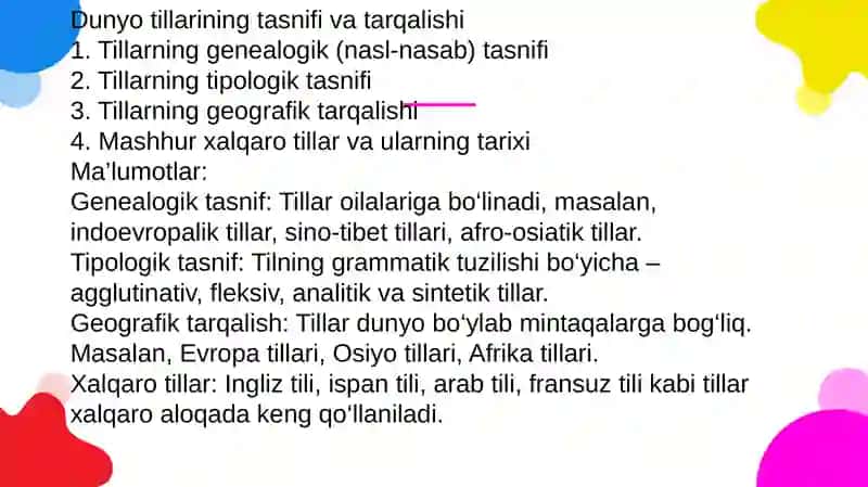 Dunyo tillarining ta’rifi va ahamiyati 3