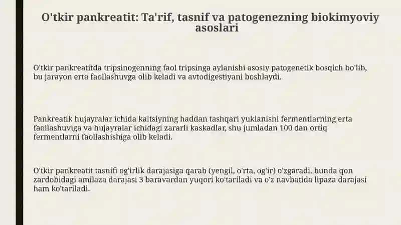 O'tkir pankreatit kelib chiqishi va davolashning biokimyoviy asoslari 3