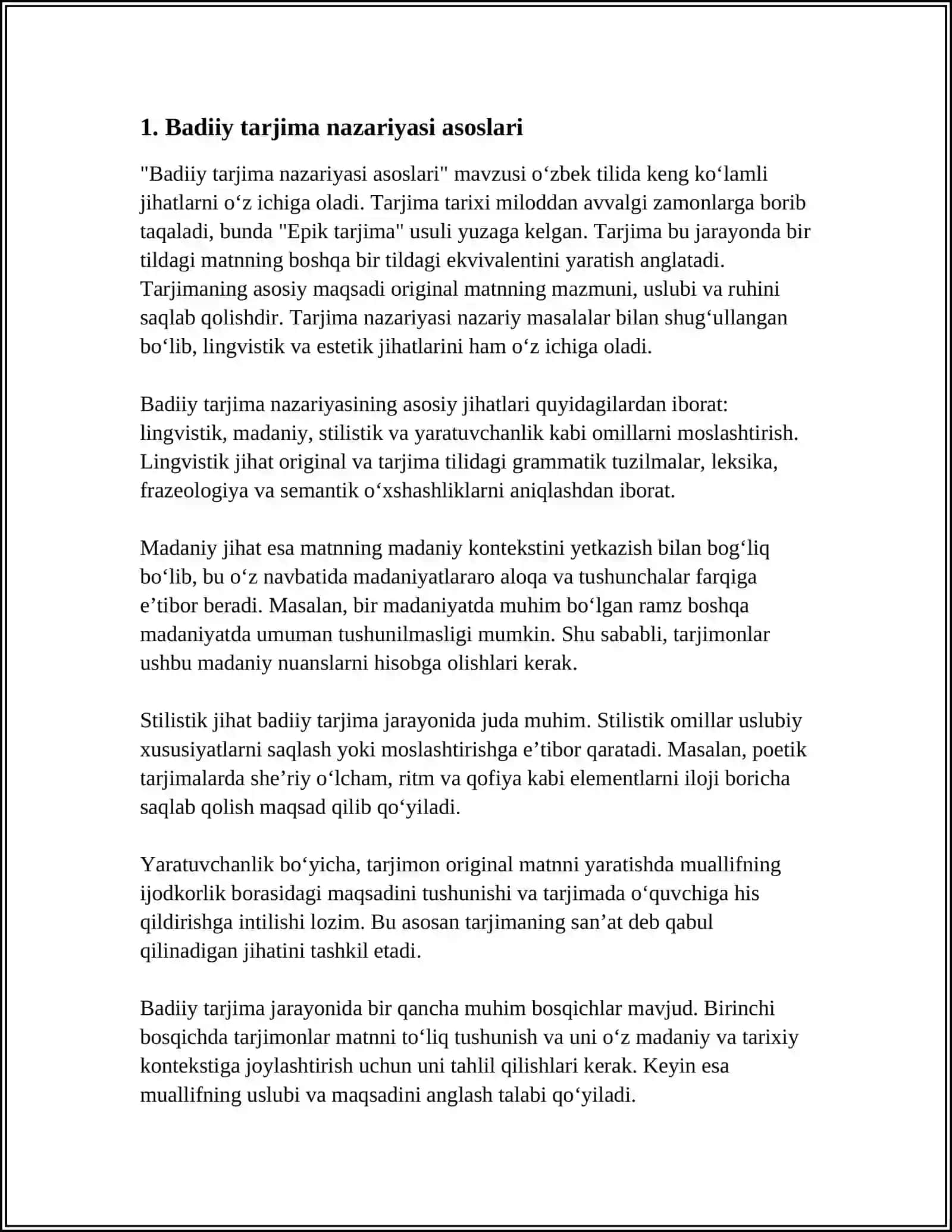 TARJIMA NAZARIYASI VA AMALIYOTI: BADIY TARJIMA 3