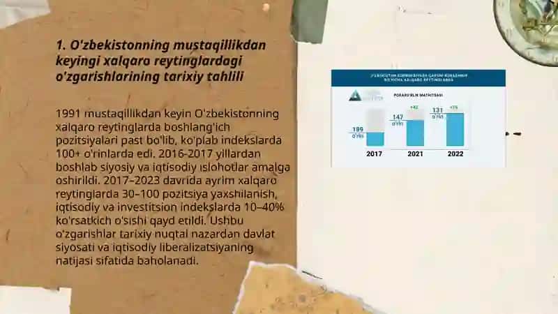 O'zbekistonni xalqaro reytinglardagi ko'rsatkichlarni ko'tarishning tarixiy va siyosiy ahamiyati 3