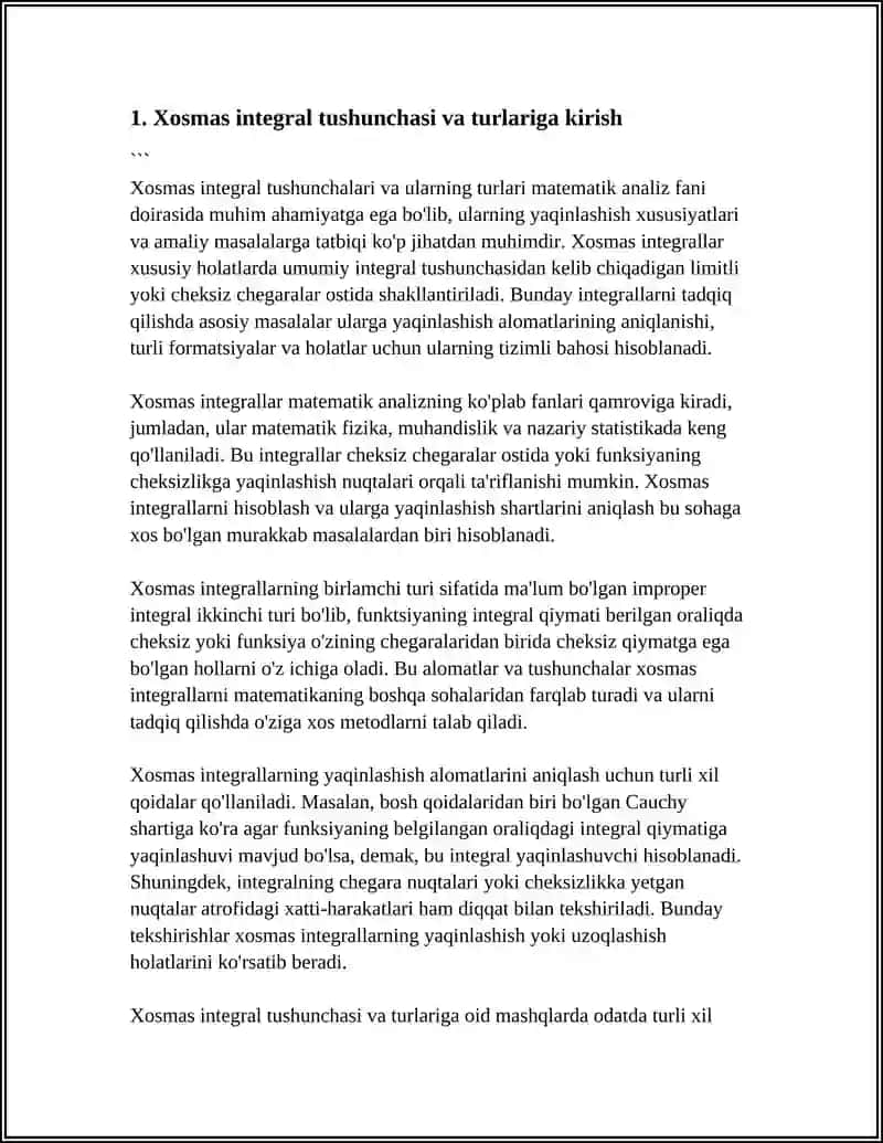 XOSMAS INTEGRALLARNING YAQINLASHISH ALOMATLARI. XOSMAS INTEGRALGA DOIR MASHQLAR 3