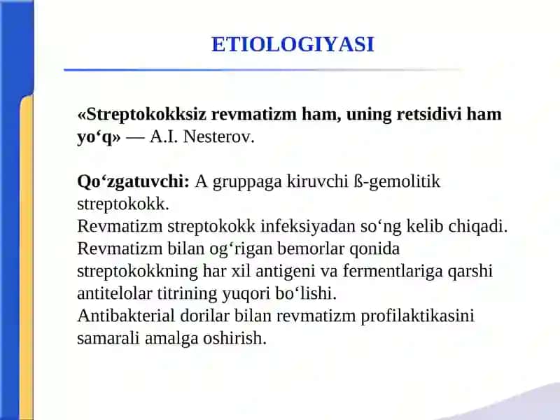 REVMATIZM.MITRAL KLAPAN YETISHMOVCHILIGI.CHAP ATRIOVENTRIKULYAR TESHIK STENOZІ. 3