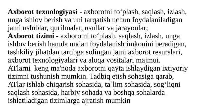 Axborot tizimi tushunchasi va uning tarkibiy qismlari 3
