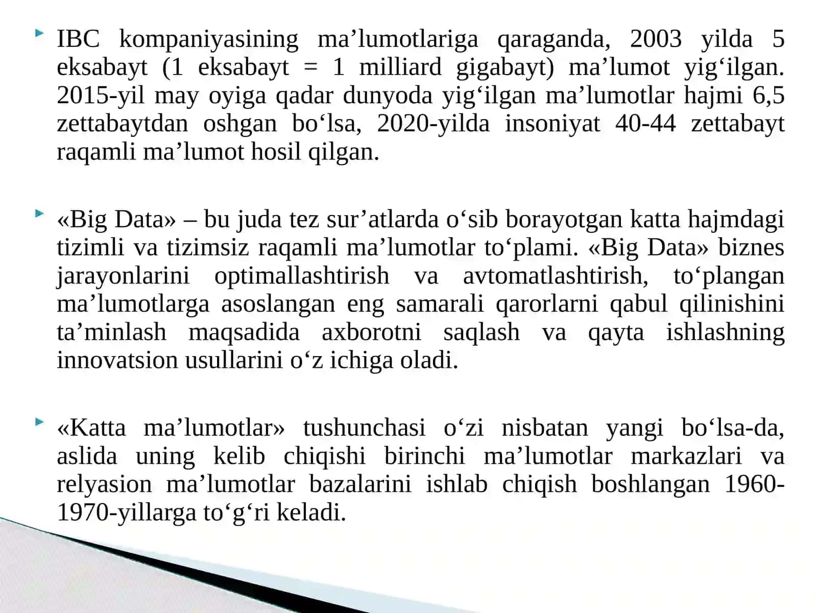 Big Data texnologiyasi va undagi ma’lumotlarni tahlil etish usullari 3