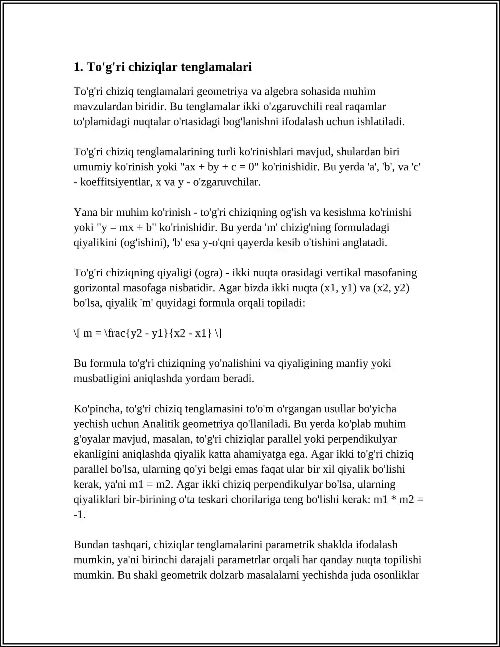 TO’G’RI CHIZIQLARNING KESISHISH NUQTASI VA UNI TOPISH USULLARI 3