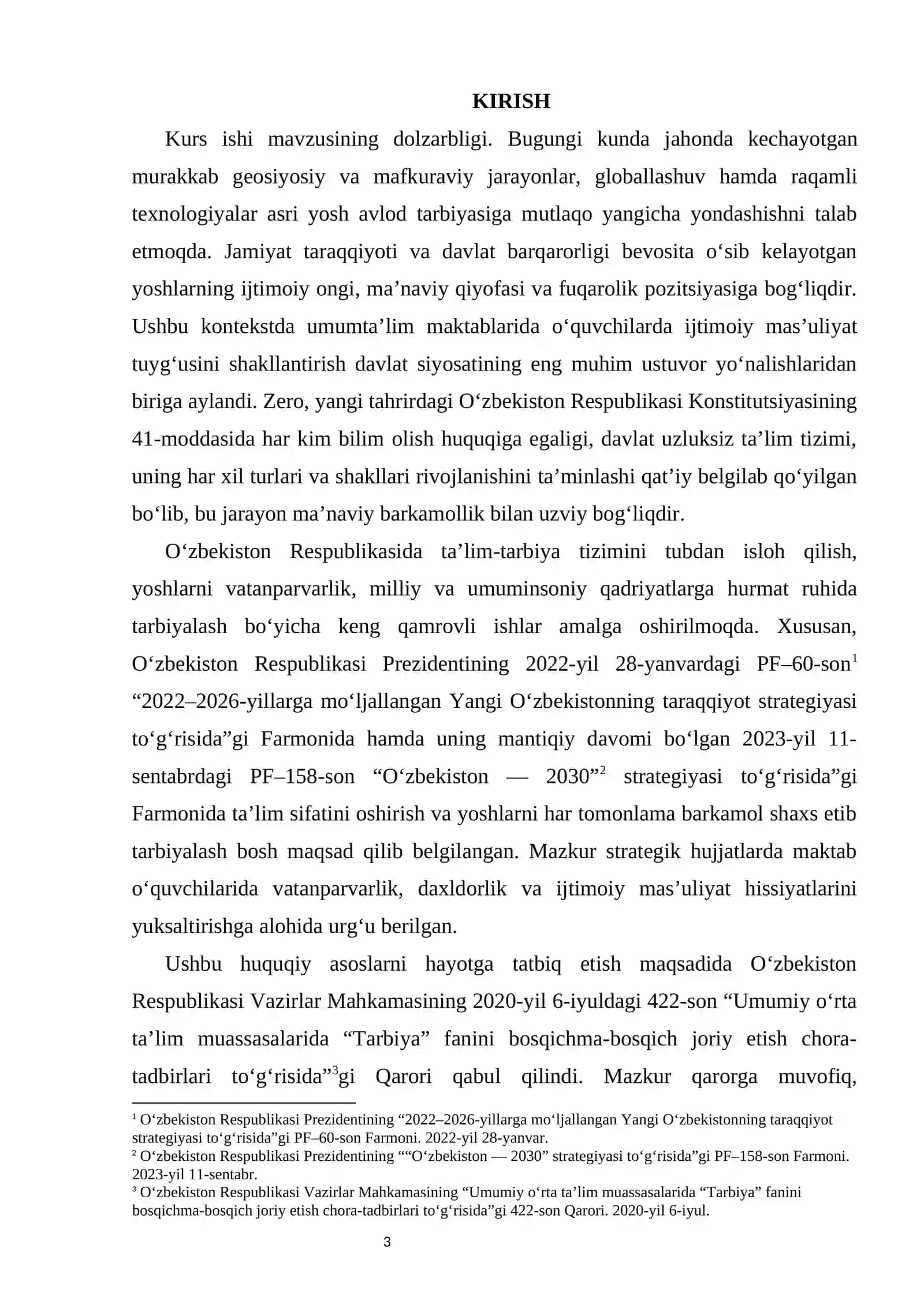 Tarbiya fani o‘qitishda o‘quvchilarda ijtimoiy mas’uliyatni shakllantirish usullari kurs ishi 3