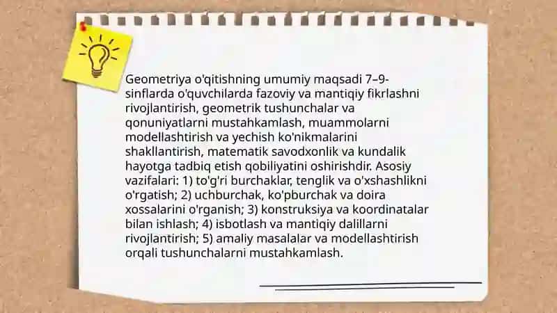 Geometriya o'qitishning maqsadi, vazifasi va mazmuni 3