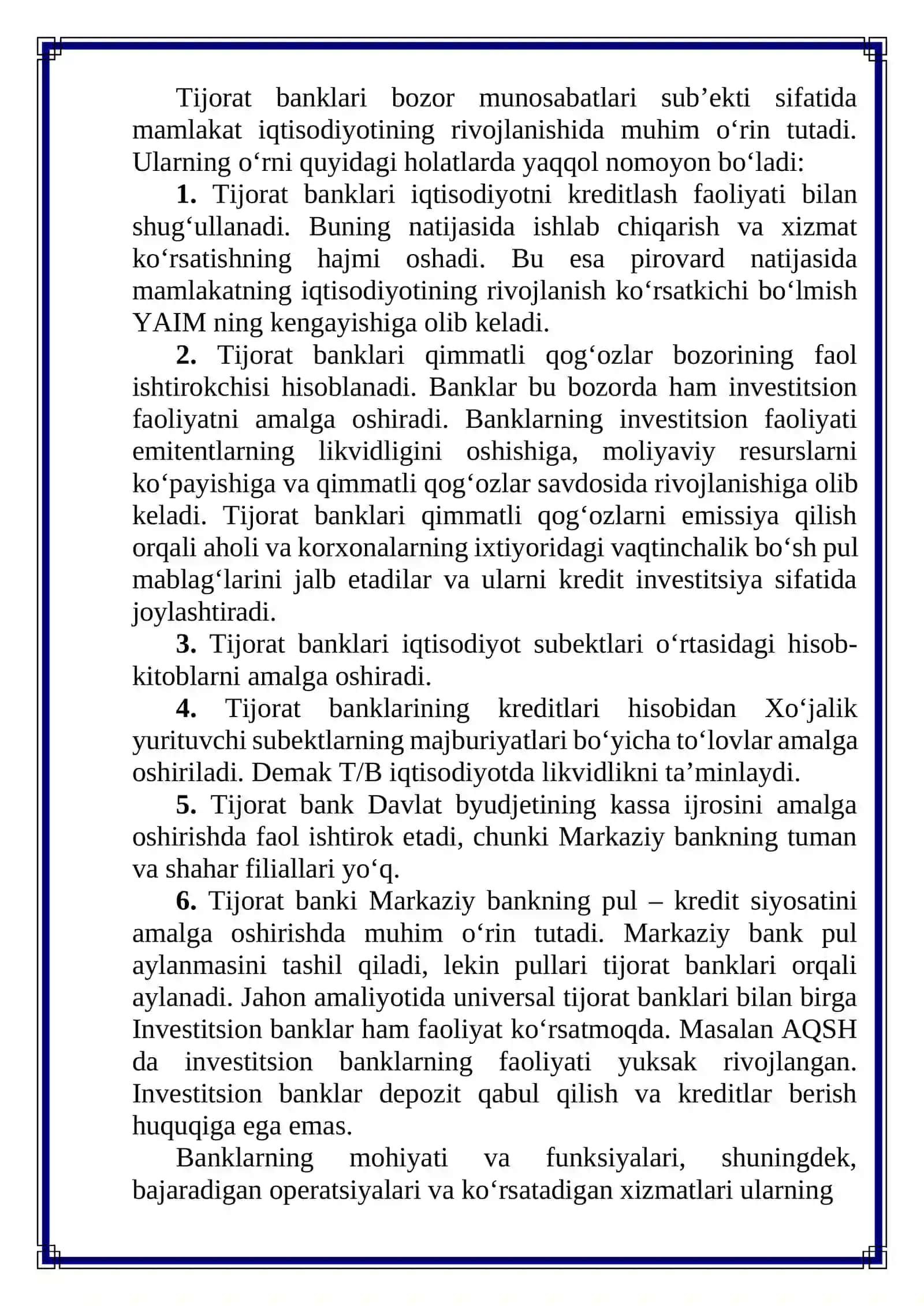 Tadbirkorlik faoliyatini rivojlantirishda banklarning ahamiyati 3
