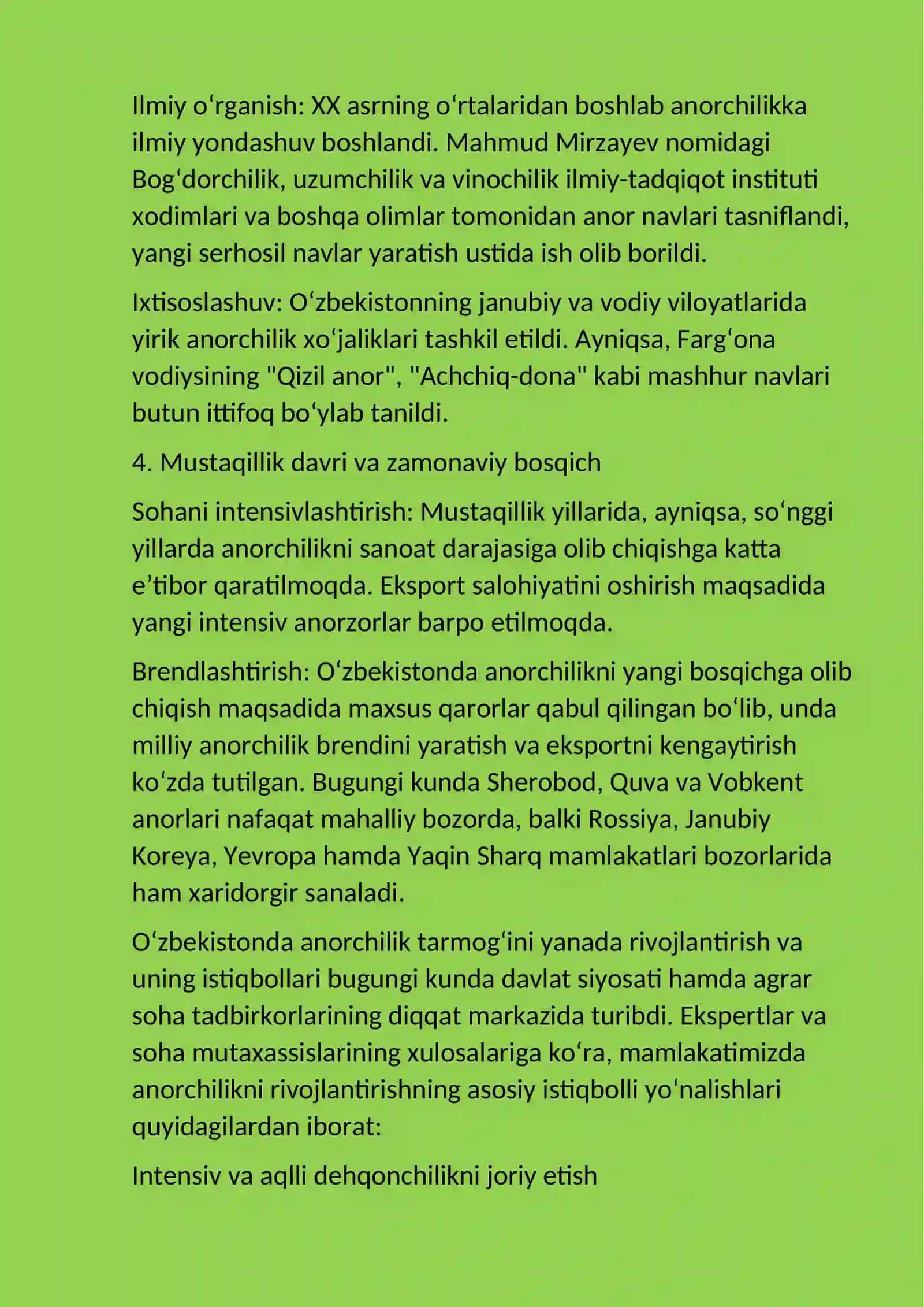 o'zbekistonda anorchilik rivojlanish tarixi 3