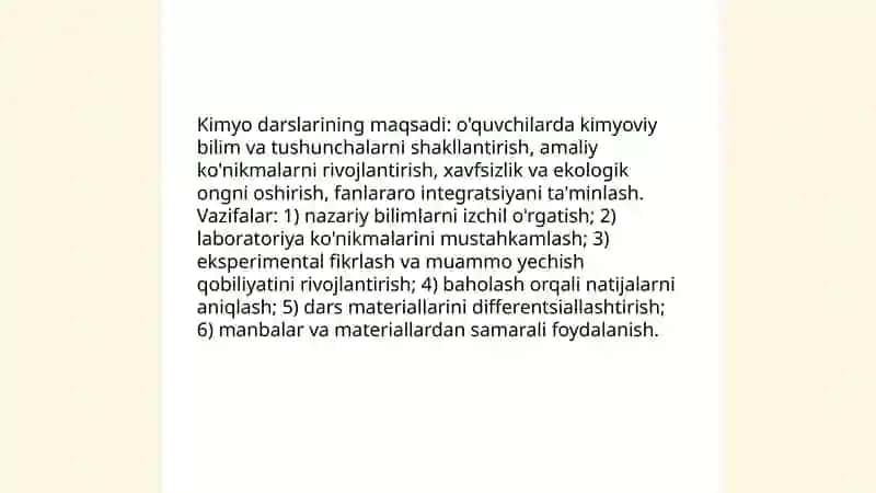 Kimyo darslarini analiz qilish va uni takomillashtirish metodikasi 3