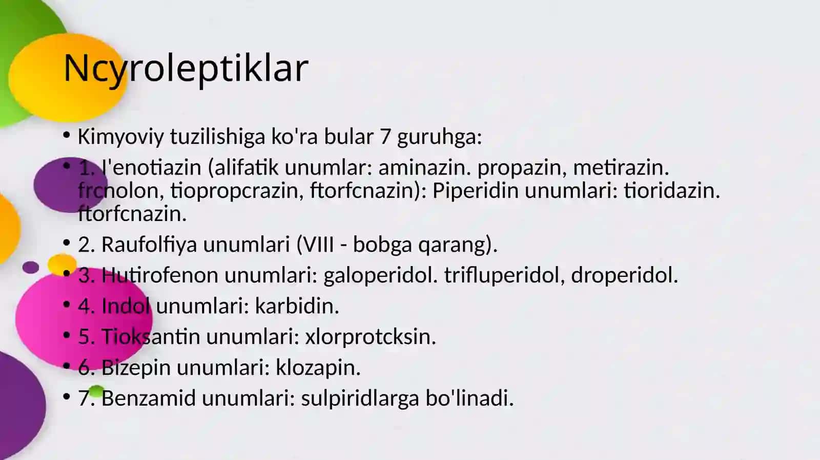 Psixotrop dori vositalarining klinik va farmakologik tavsifi 3