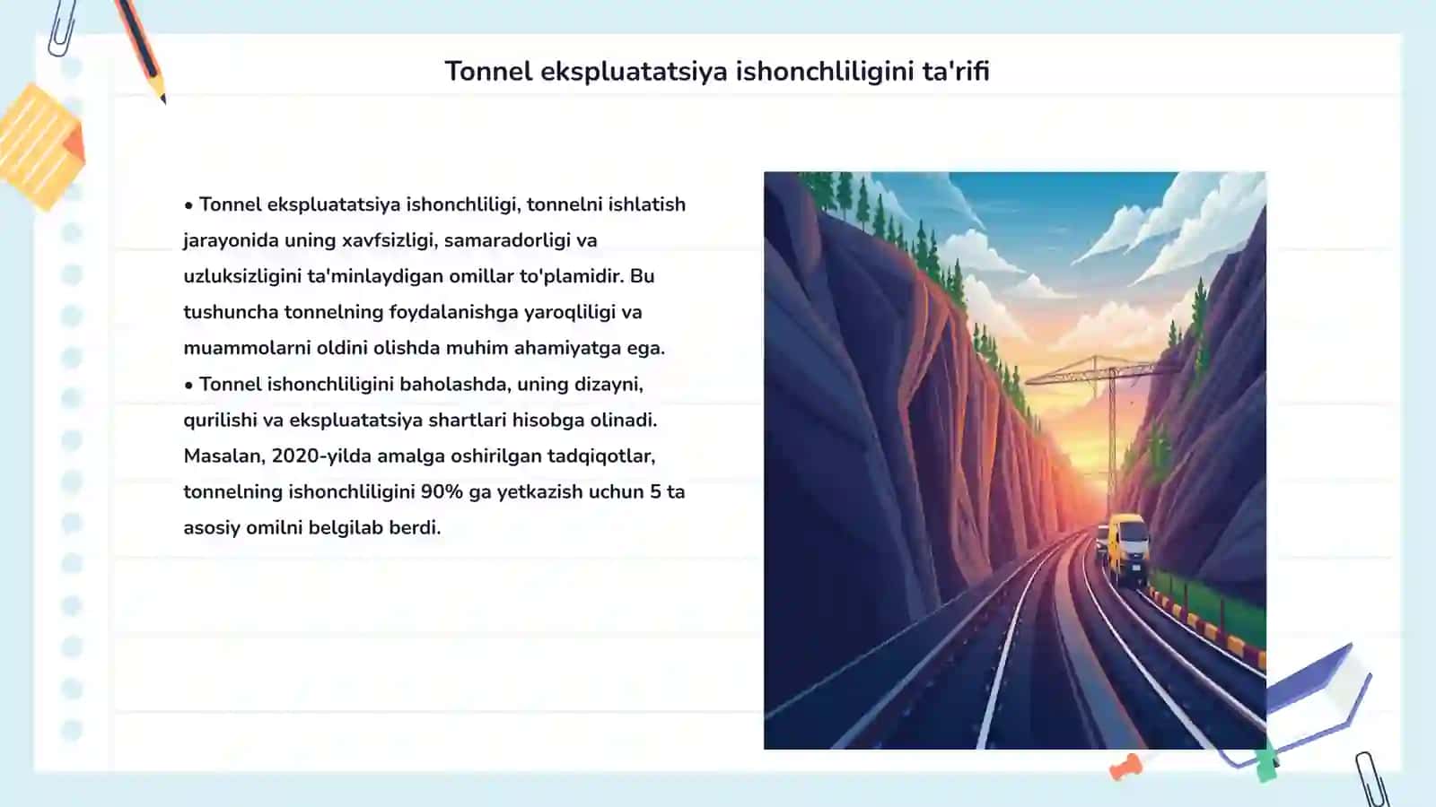 Tonnel ekspluatatsiya ishonchliligi haqida asosiy tushunchalar 3