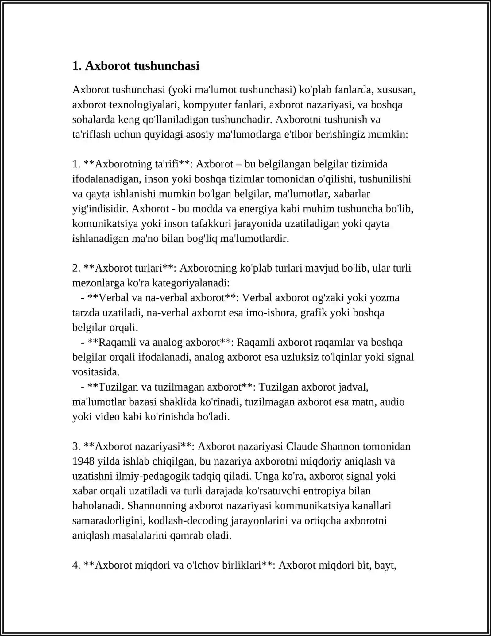 AXBOROT NIMA VA UNING MANBALARI 3