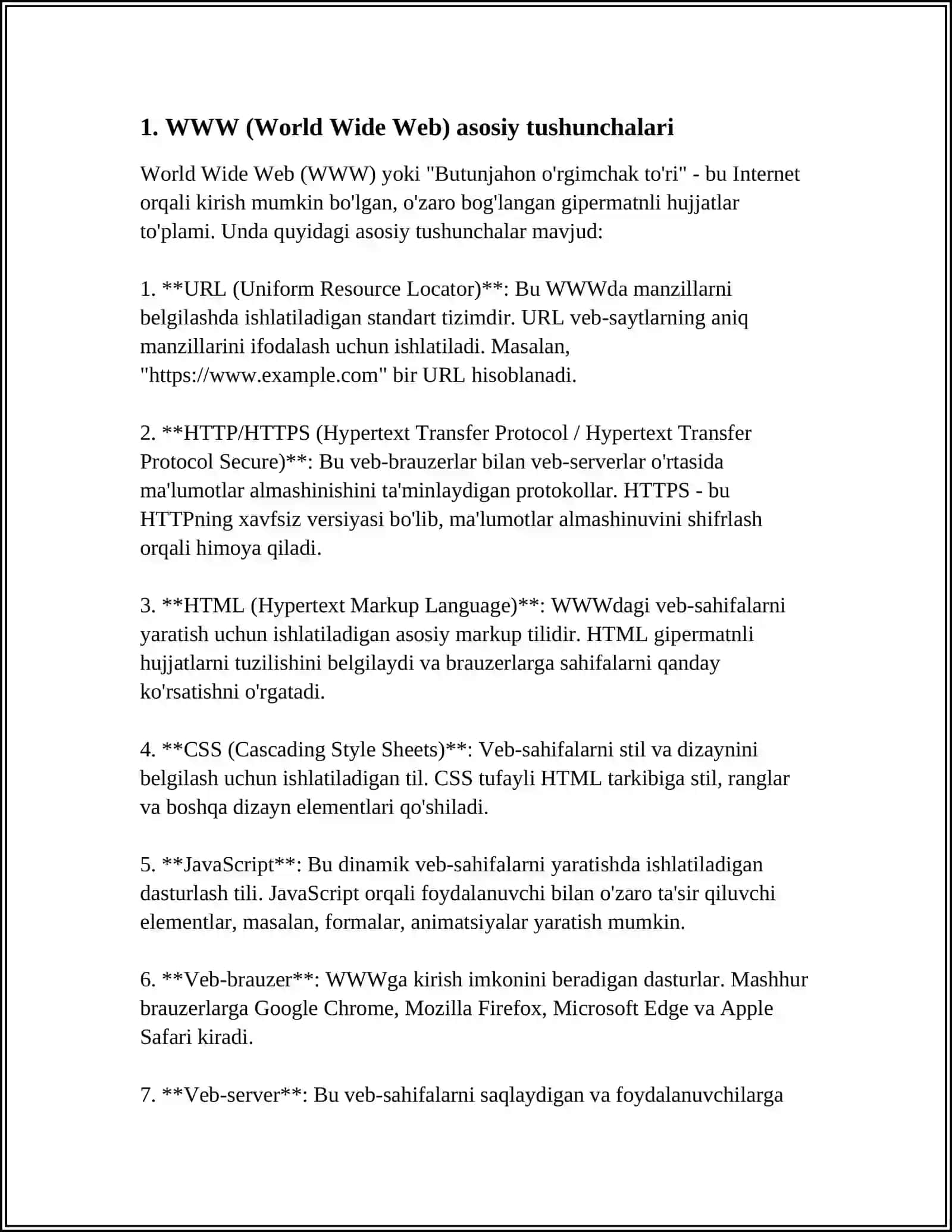 WWW-ASOSIY TUSHUNCHALARI:WEB YANGILIKLAR,WEB-SAHIFA GIPERHAVOLA 3