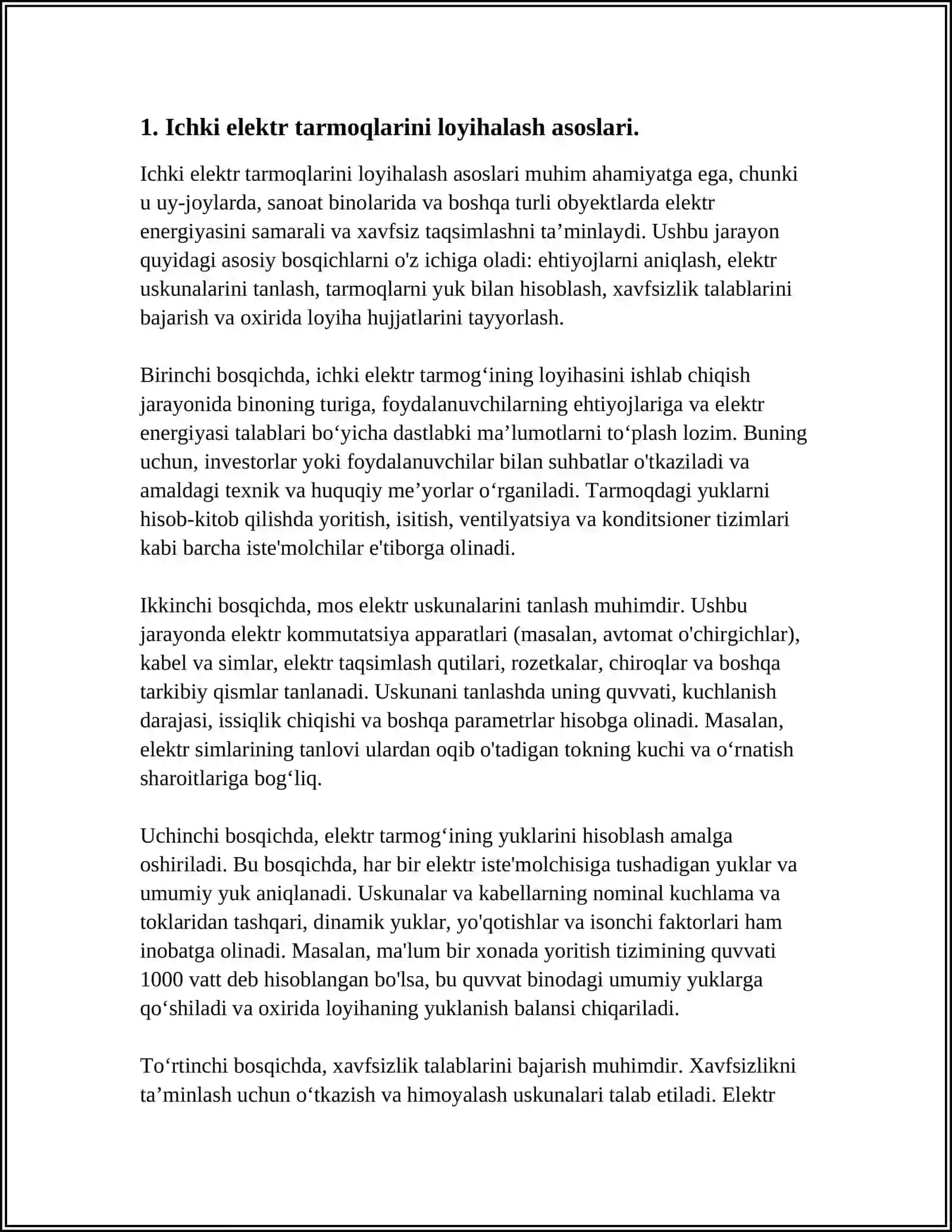 SHAHAR ELEKTR TA'MINOTIDA ICHKI ELEKTR TARMOQLARINING SXEMALARI VA ULANISH USULLARI 3