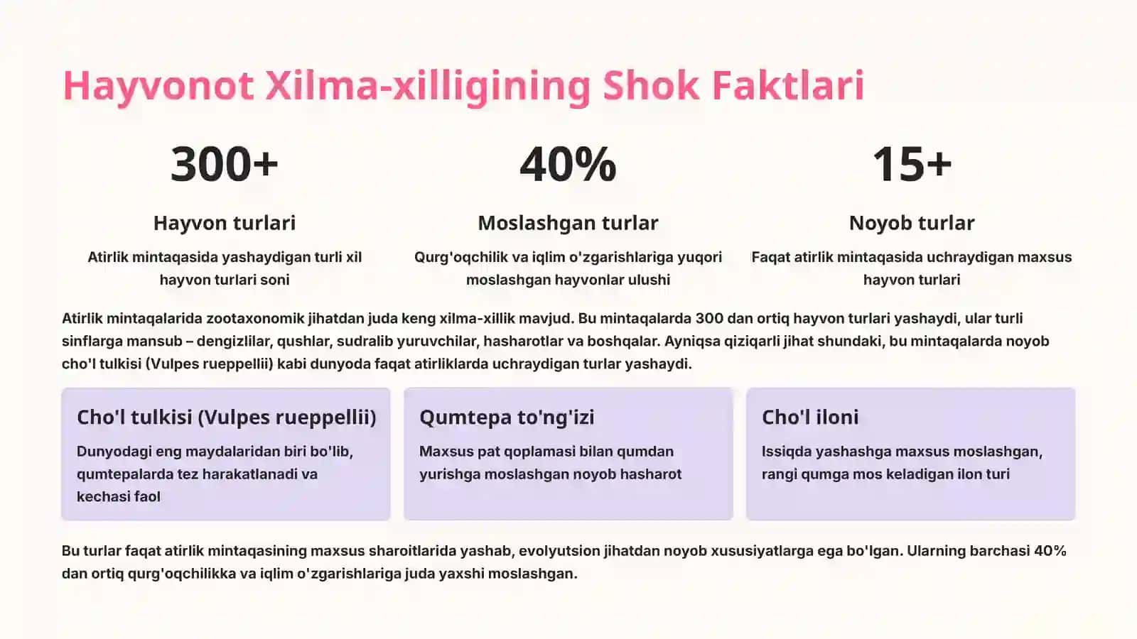 Atirlik Mintaqalarida Hayvonot Olamining Xilma-xilligi va Ekologik Moslanish Xususiyatlari 3