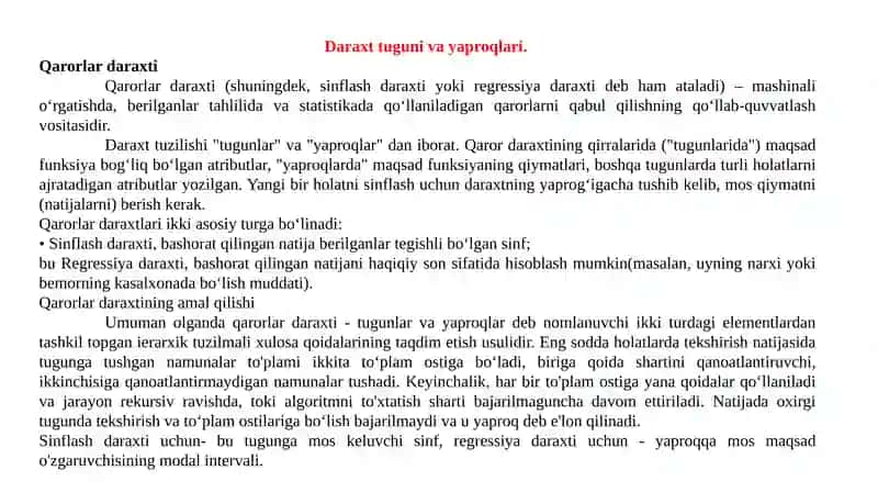 Qarorlar daraxti va uni qurish algoritmlari. 3