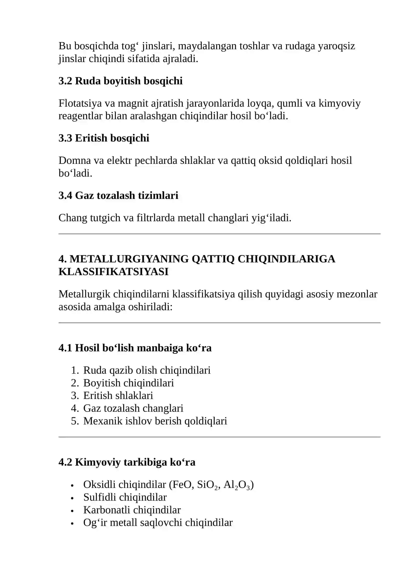 METALLURGIYANING QATTIQ CHIQINDILARIGA KLASSIFIKATSIYASI 3