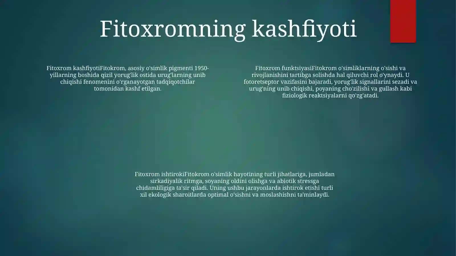 Fitoxromning OʻSimliklardagi OʻSishi Va Rivojlanishdagi OʻRni 3
