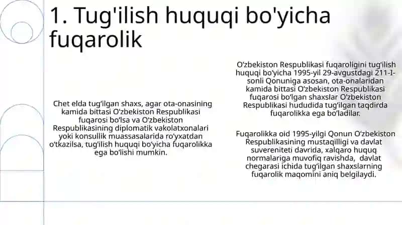 Fuqarolikka ega bo‘lish va uni yo‘qotish asoslari hamda tartibi. 3